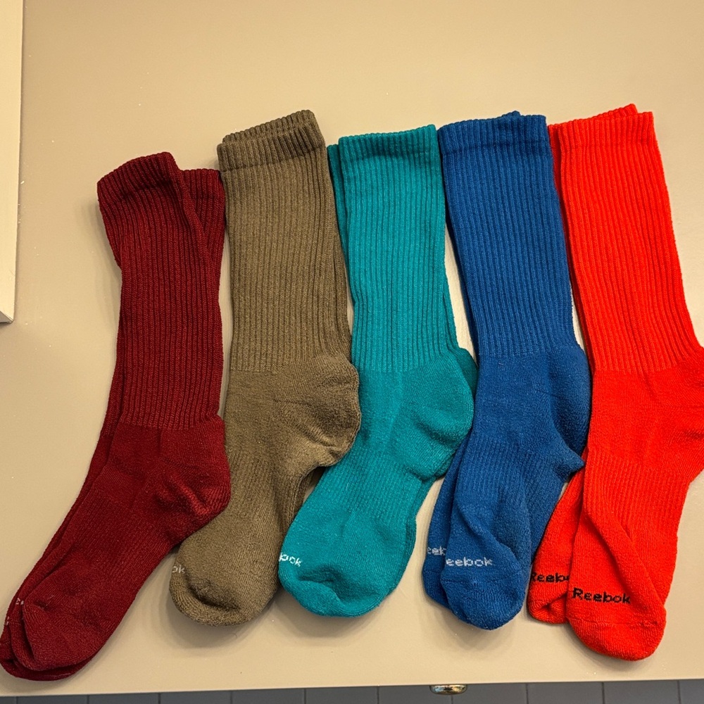Bundle of Reebok socks. 5 pairs. Fun colors. Size large.